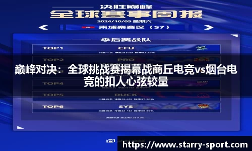 巅峰对决：全球挑战赛揭幕战商丘电竞vs烟台电竞的扣人心弦较量